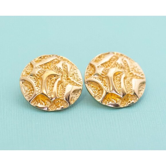 Vintage Gold Tone Abstract Medieval Stud Earrings by Avon - E1 - Picture 2 of 3